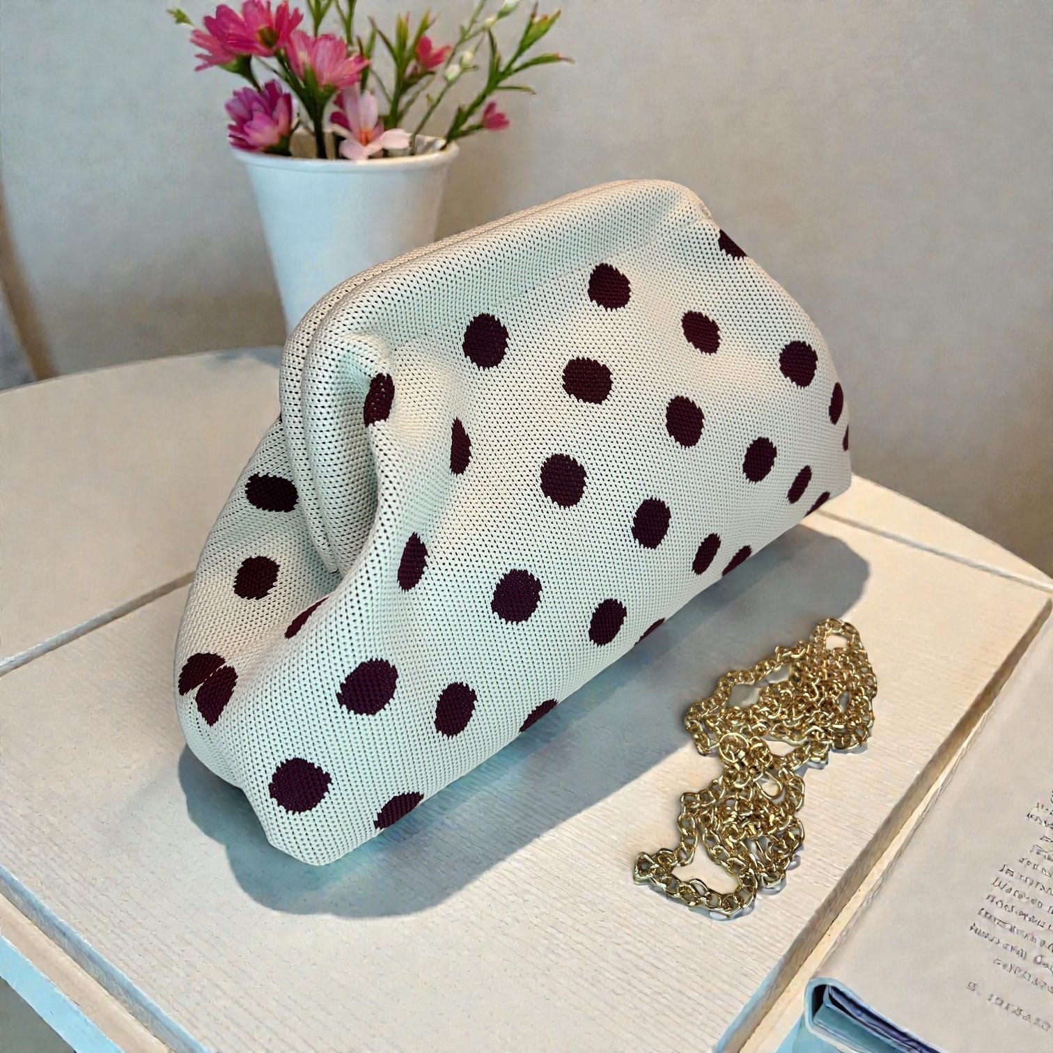 Clutch Beige & Punto Burdeos